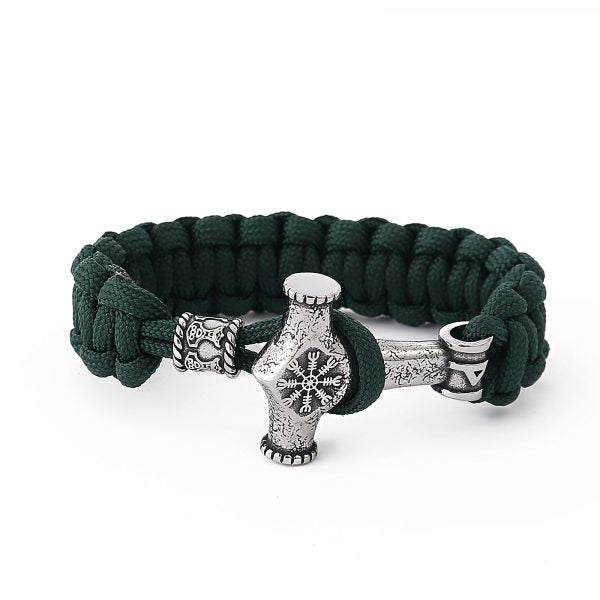 Paracord Bracelet “Mjölnir Galdrastafir” (Green)