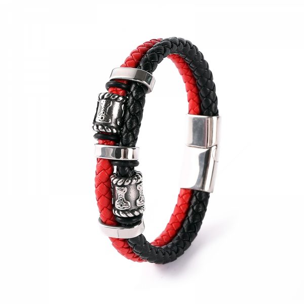 Bracelett Mjölner Twin Leather - Black/Red