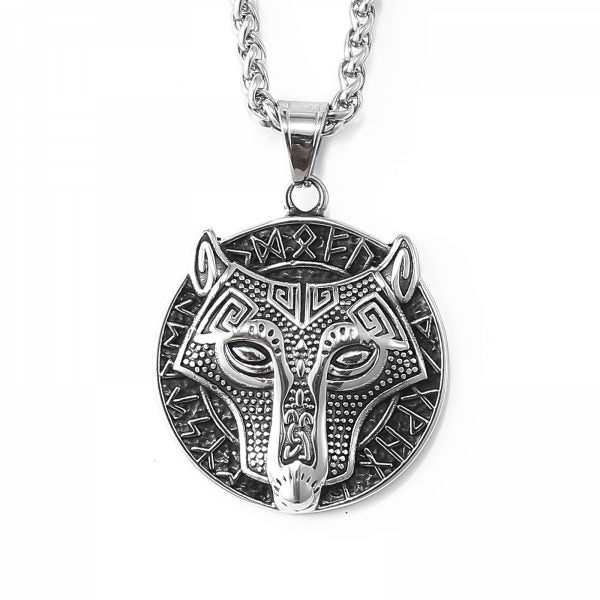 Necklace Runic Wolf Mask - Silver