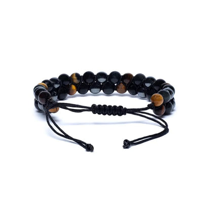 Double Row Bracelet – Hematite, Obsidian and Tiger’s Eye