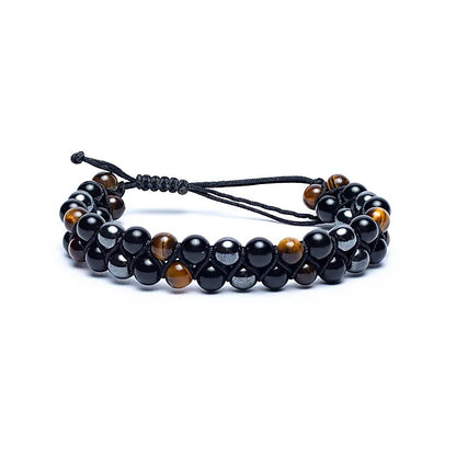 Double Row Bracelet – Hematite, Obsidian and Tiger’s Eye
