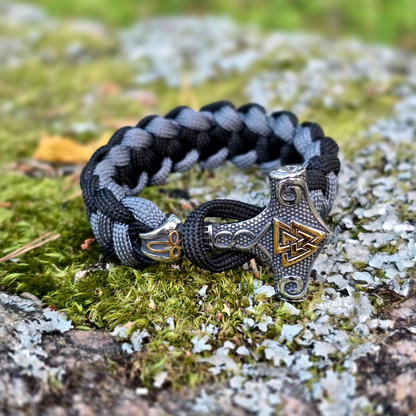 Thor Mjölnir Armband – Paracord, Schwarz-Grau