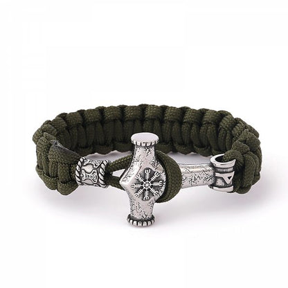 Paracord Bracelet “Mjölnir Galdrastafir” (Olive Green)