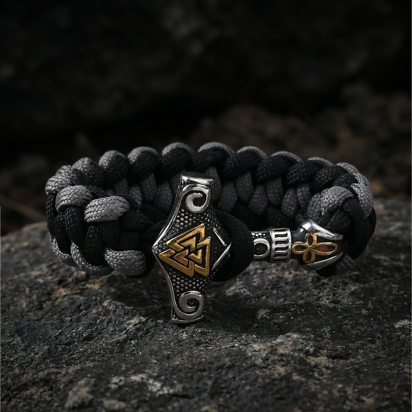 Paracord Bracelet Mjölner-Valknut - Grey Edition