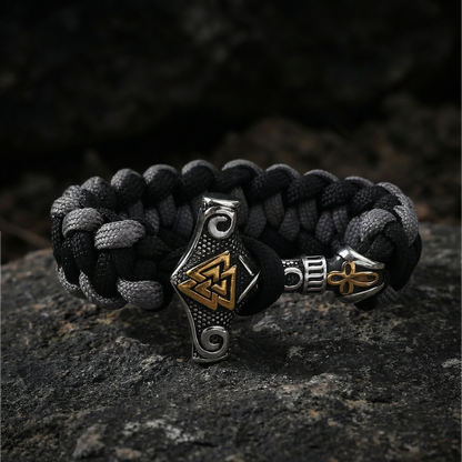 Paracord Bracelet Mjölner-Valknut - Grey Edition