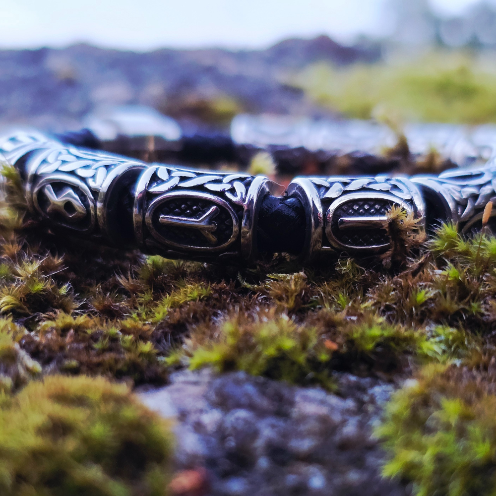 Norse Beads-armband „Silber“ – Edelstahl & Leder