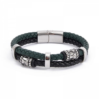 Bracelett "Mjölner Twin Leather" (Black / Green)