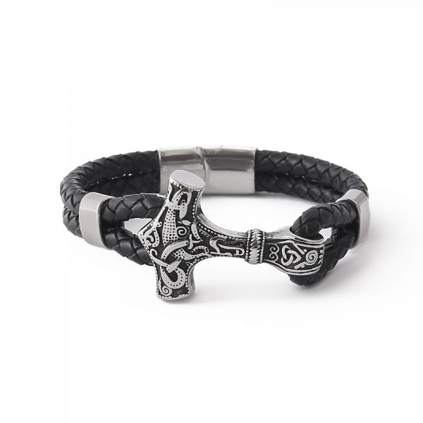 Bracelet “Mjölnir Asgard Knot” Leather (Silver)