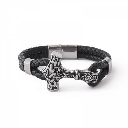 Bracelet “Mjölnir Asgard Knot” Leather (Silver)