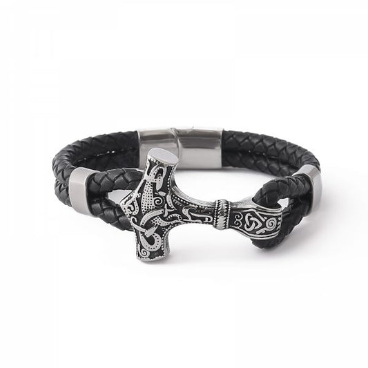 Bracelet “Mjölnir Asgard Knot” Leather (Silver)
