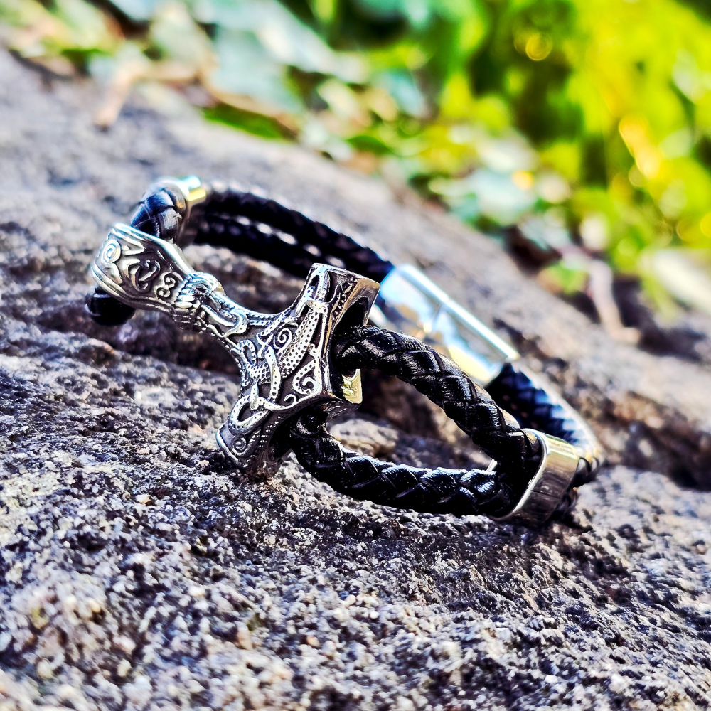 Bracelet “Mjölnir Asgard Knot” Leather (Silver)