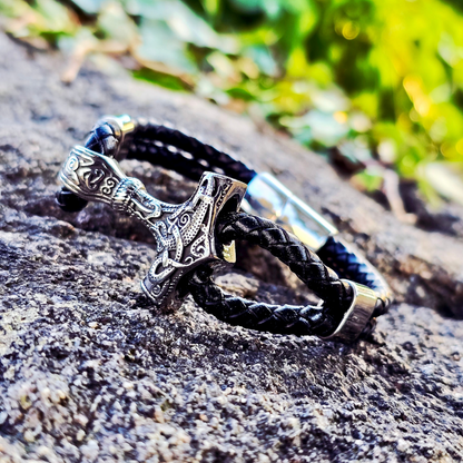 Bracelet “Mjölnir Asgard Knot” Leather (Silver)