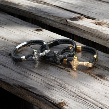 Bracelet “Mjölnir Asgard Knot” Leather (Gold)