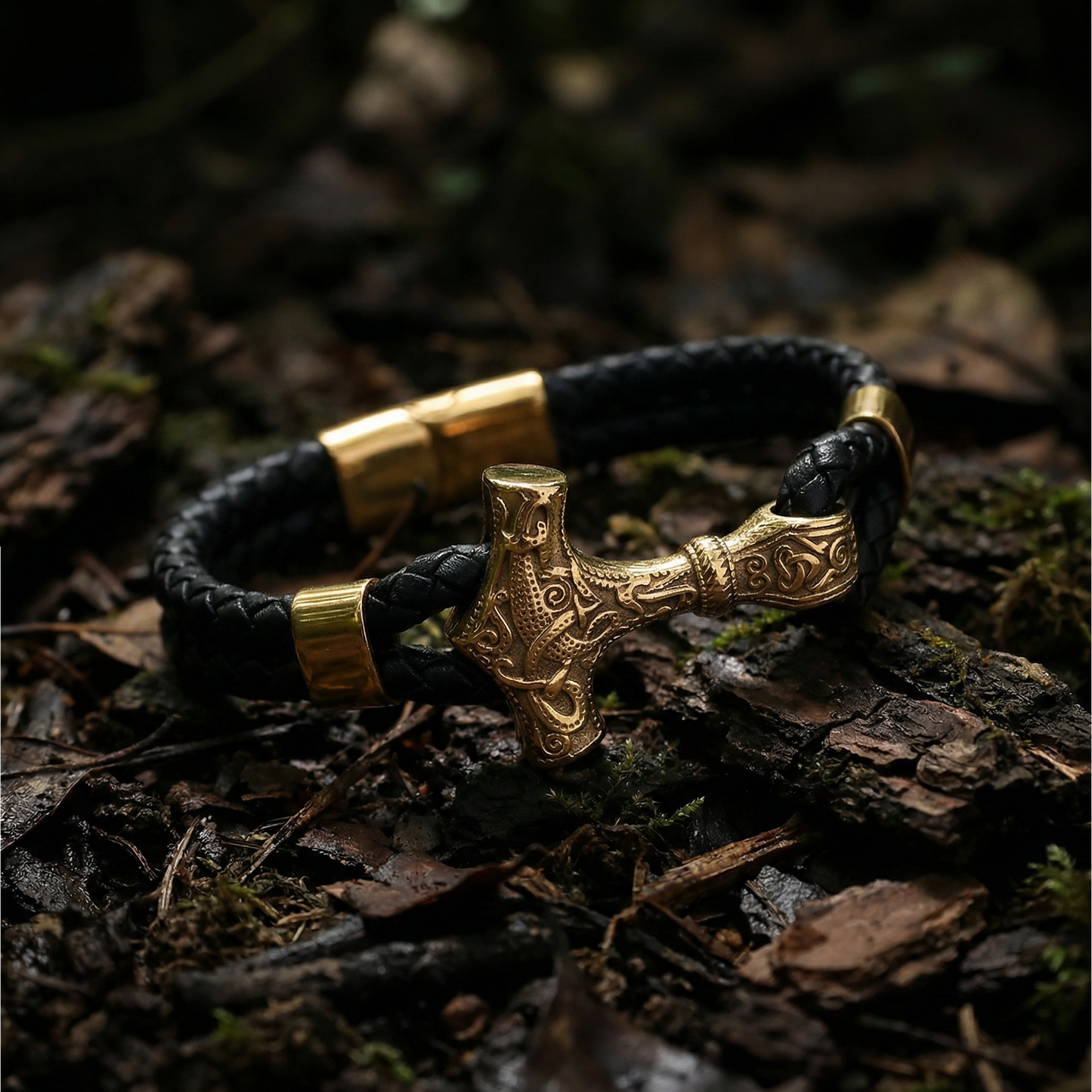 Armband Mjölnir Asgard Knot – Leder/Gold