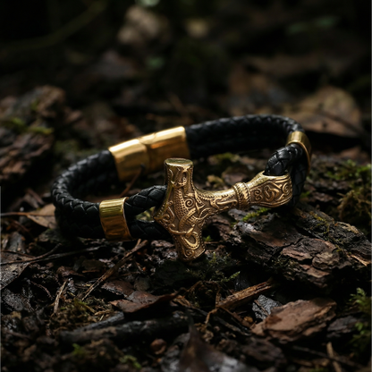 Armband Mjölnir Asgard Knot – Leder/Gold