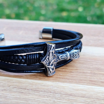Bracelett Leather "Mjönir-fimm"