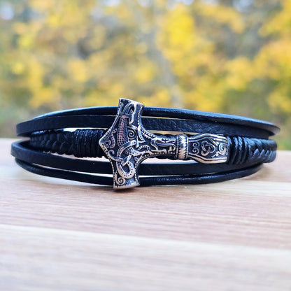Bracelett Leather "Mjönir-fimm"