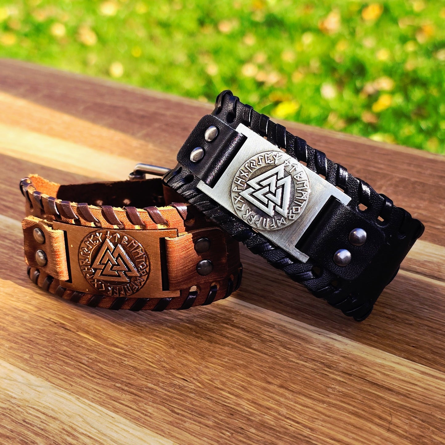 Armband Valknut Premiumleder (Schwarz)