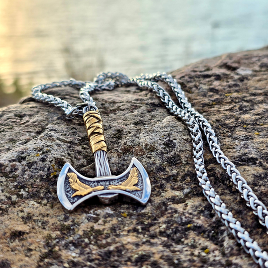 Halsband Viking Raven Axe - Dubbelfärgad