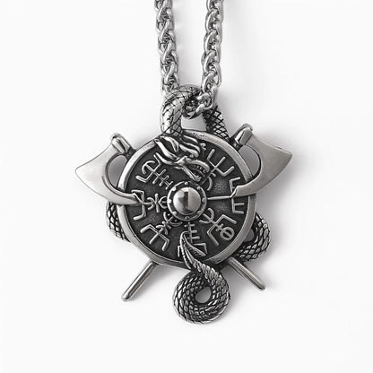Halsband Viking Vegvísir Protection Amulet - Silver