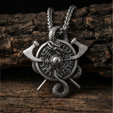 Necklace Viking Vegvísir Protection Amulet - Silver