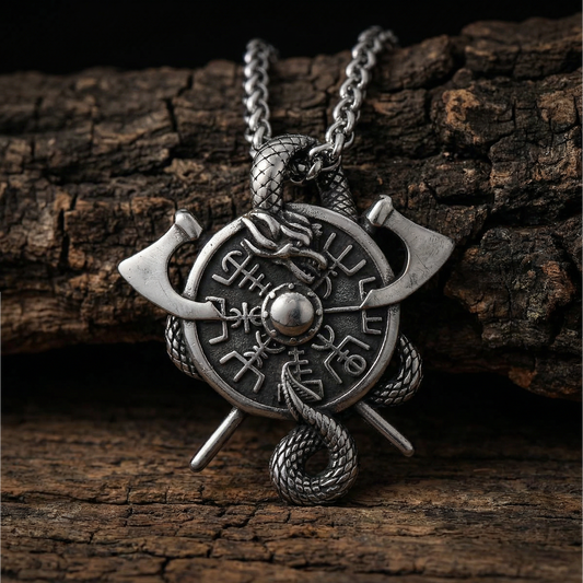 Necklace Viking Vegvísir Protection Amulet - Silver