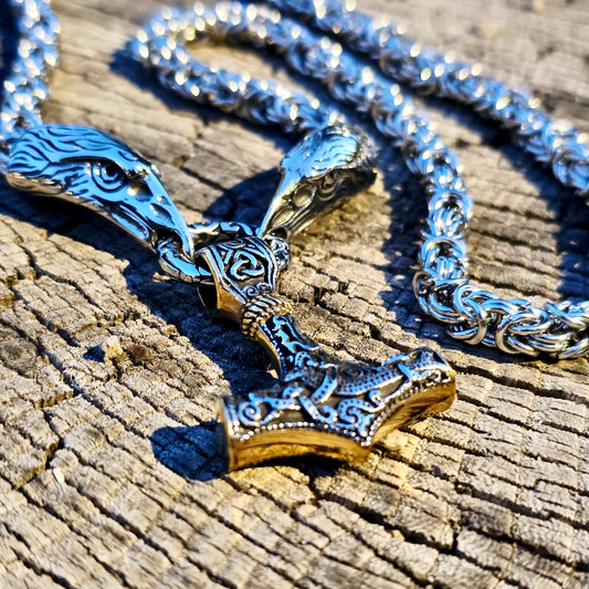 Guardian King Chain Necklace Hugin and Munin - Dual Tone