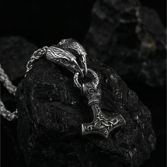 Guardian King Chain Necklace Hugin and Munin - Silver