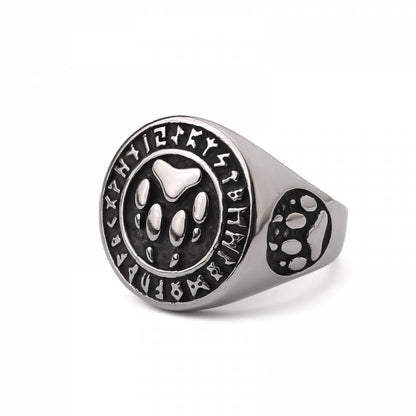 Viking Ring Wolf Paw Rune Circle - Silver