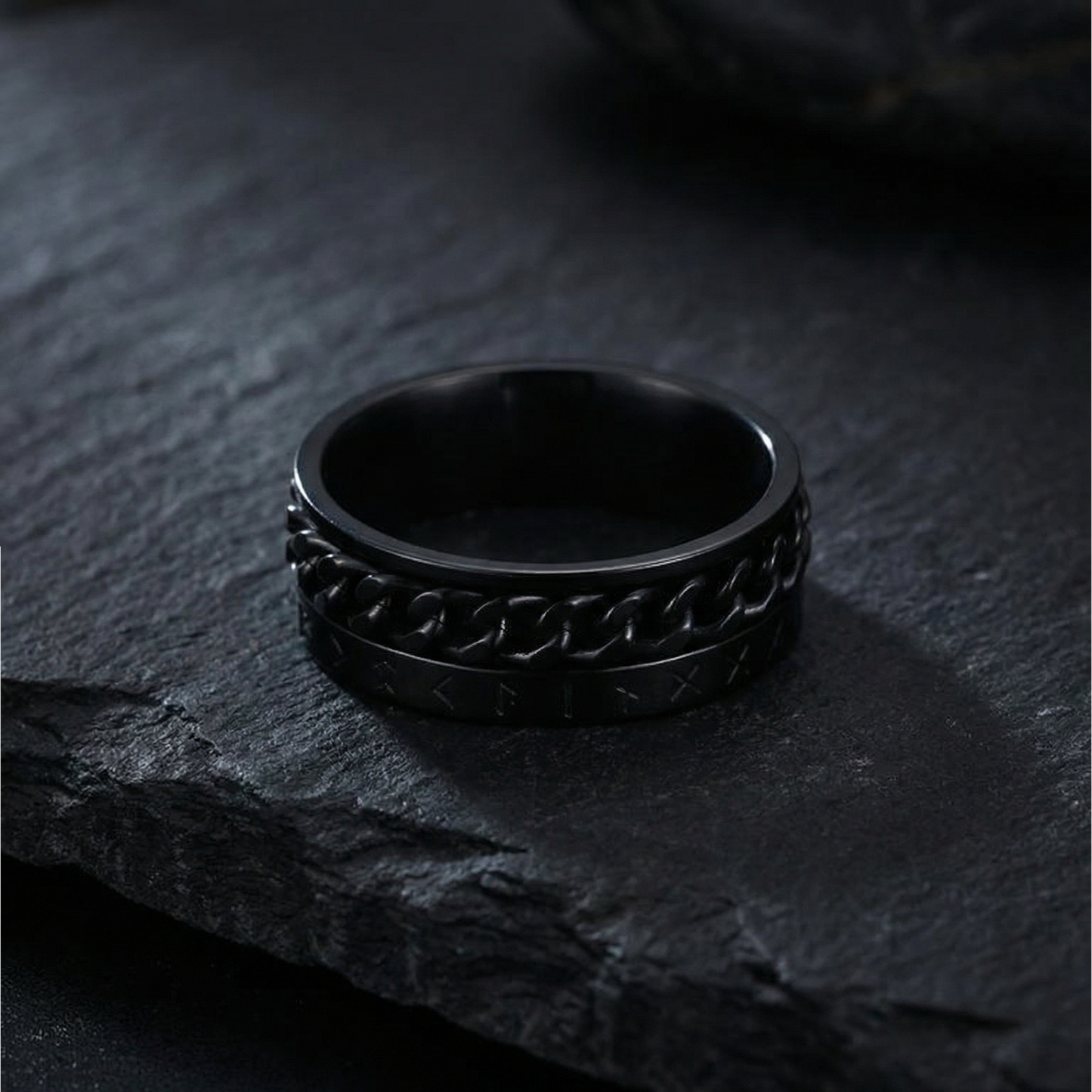 Runic Chainbound Ring Black