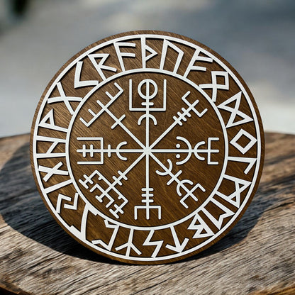 Nordic Shield with Segmented Runes and Vegvísir