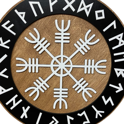 Nordic Shield with Rune Ring and Vegvísir