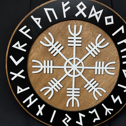 Nordic Shield with Rune Ring and Vegvísir