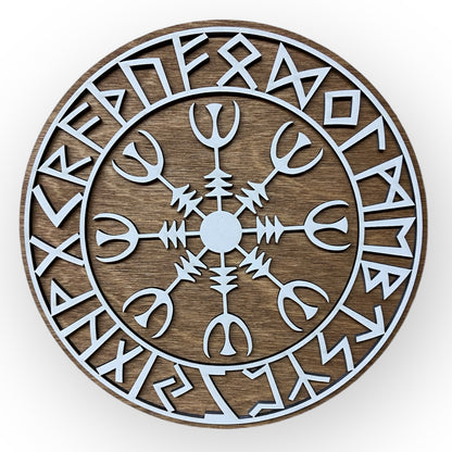 Viking Shield with Runes and Vegvísir