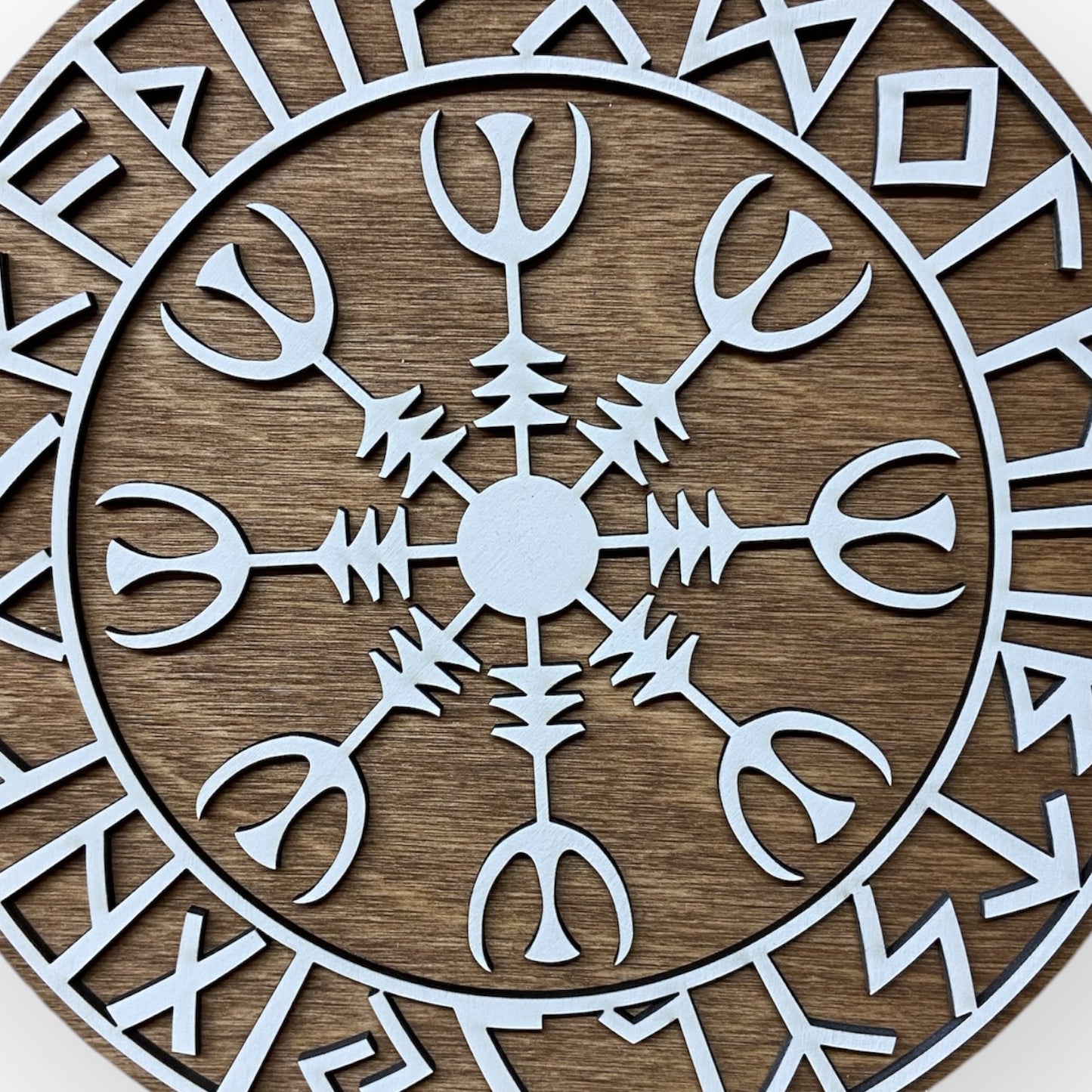 Viking Shield with Runes and Vegvísir