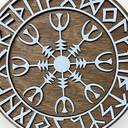 Viking Shield with Runes and Vegvísir