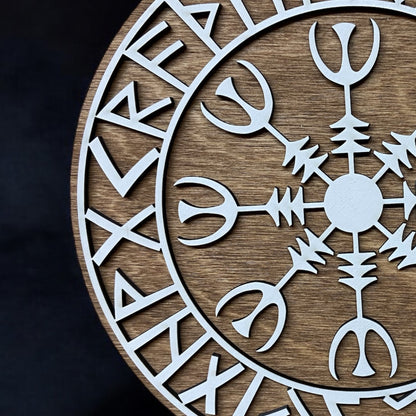 Viking Shield with Runes and Vegvísir