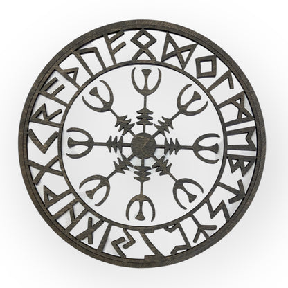 Viking Shield with Runes and Vegvísir